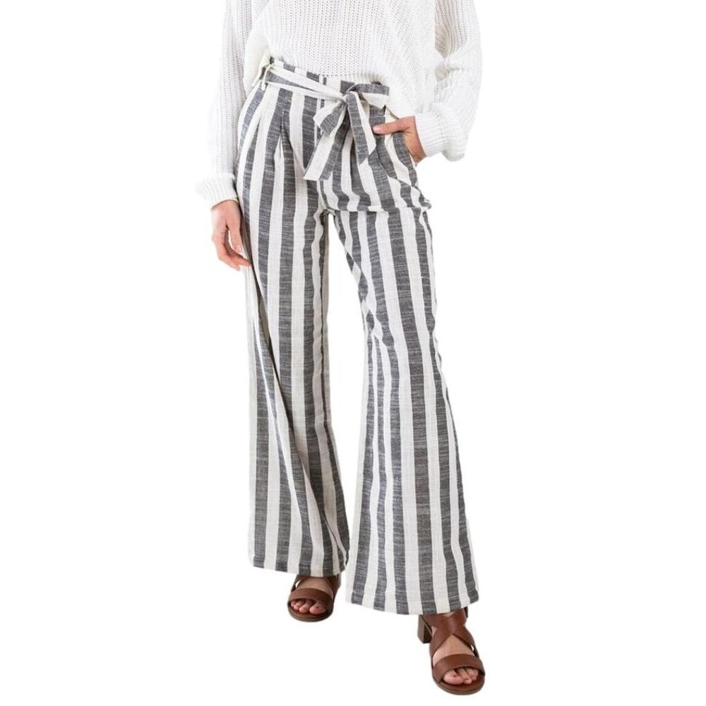 Francesca's Indigo Rising Belted Linen Pants Wide Leg - Picture 2 of 7